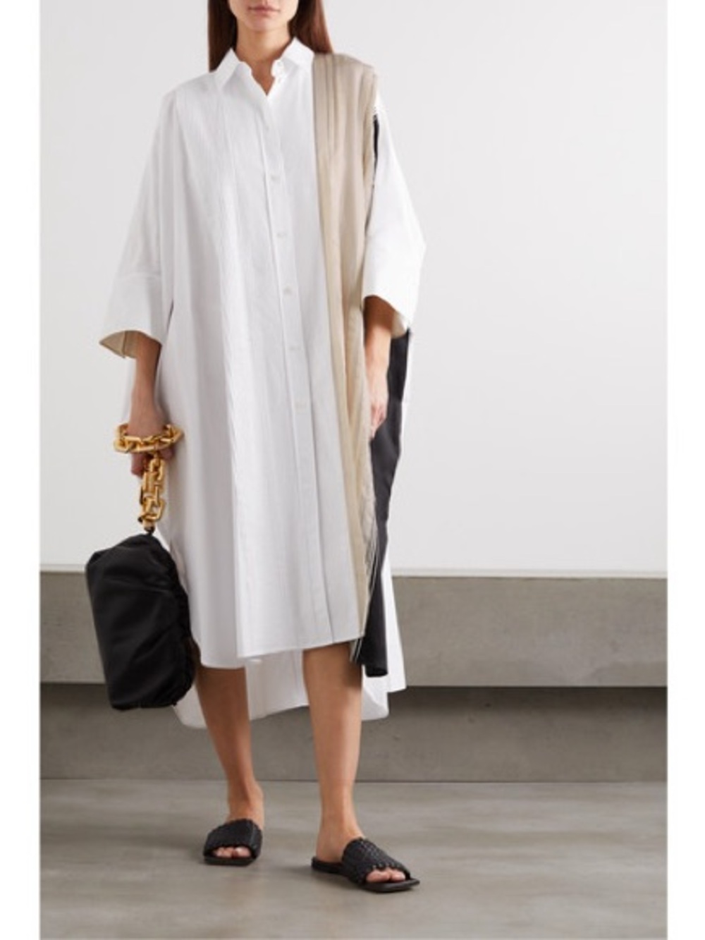 Joseph White Midi Shirt Dress with Beige Contrast Panel
